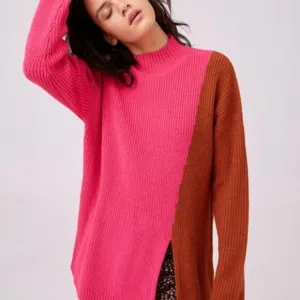 The Fifth Label NWT Fiction Knit Sweater M Colorblock Tan Pink Mock Neck