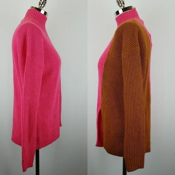 The Fifth Label NWT Fiction Knit Sweater M Colorblock Tan Pink Mock Neck