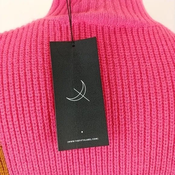 The Fifth Label NWT Fiction Knit Sweater M Colorblock Tan Pink Mock Neck