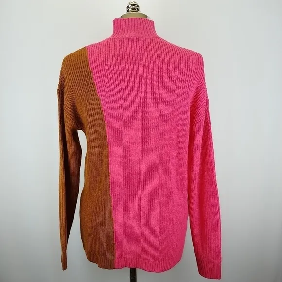 The Fifth Label NWT Fiction Knit Sweater M Colorblock Tan Pink Mock Neck