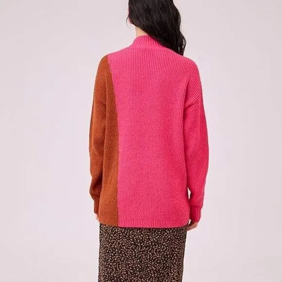 The Fifth Label NWT Fiction Knit Sweater M Colorblock Tan Pink Mock Neck
