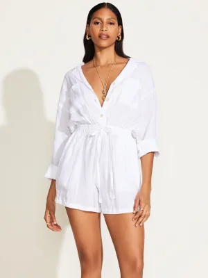 The Getaway Romper in White EcoLinen