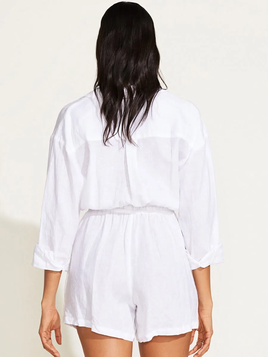 The Getaway Romper in White EcoLinen