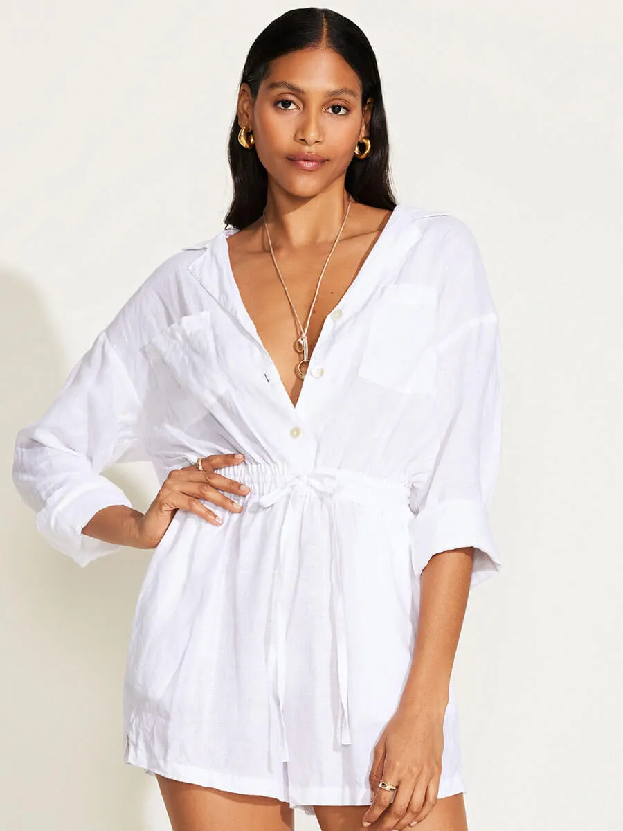 The Getaway Romper in White EcoLinen