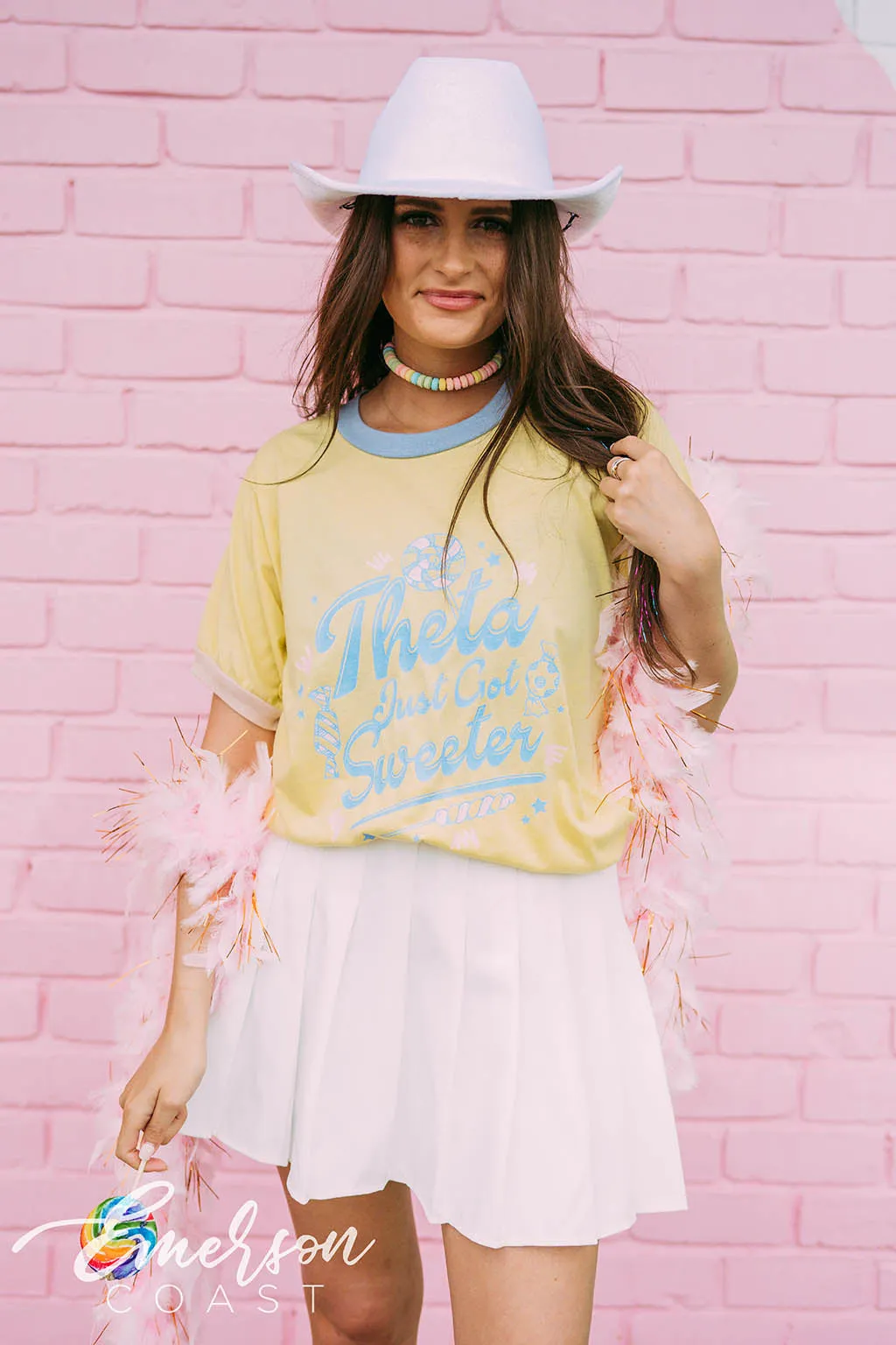 Theta Just Got Sweeter Candy Bid Day Colorblock Ringer Tee