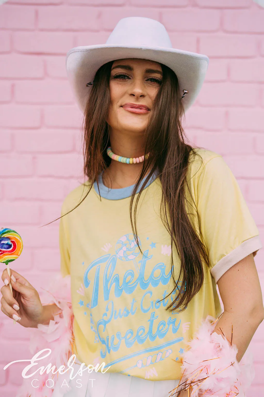 Theta Just Got Sweeter Candy Bid Day Colorblock Ringer Tee