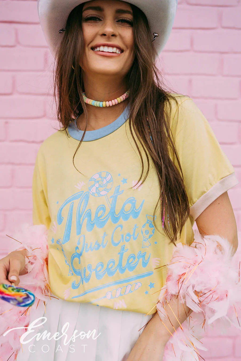 Theta Just Got Sweeter Candy Bid Day Colorblock Ringer Tee