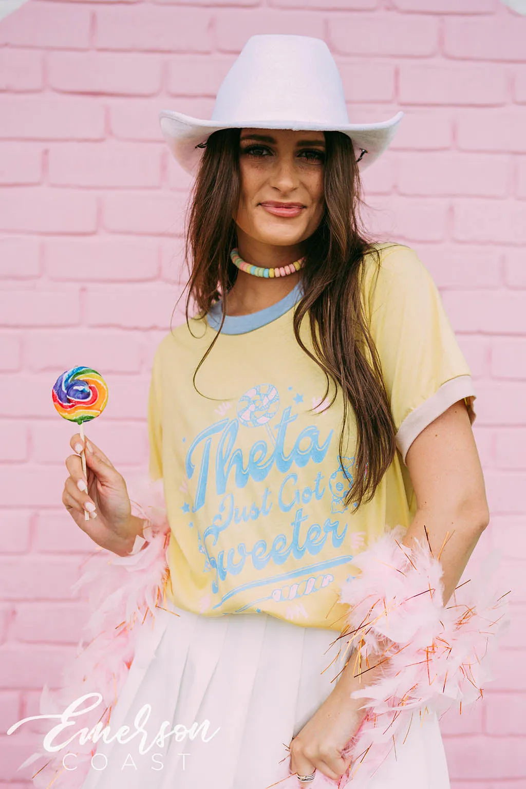 Theta Just Got Sweeter Candy Bid Day Colorblock Ringer Tee