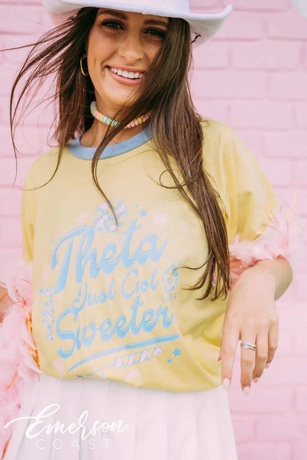 Theta Just Got Sweeter Candy Bid Day Colorblock Ringer Tee