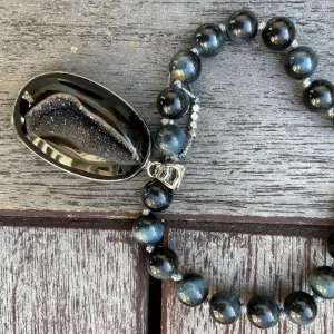 Tiger's Eye and Oval Druzy Mala