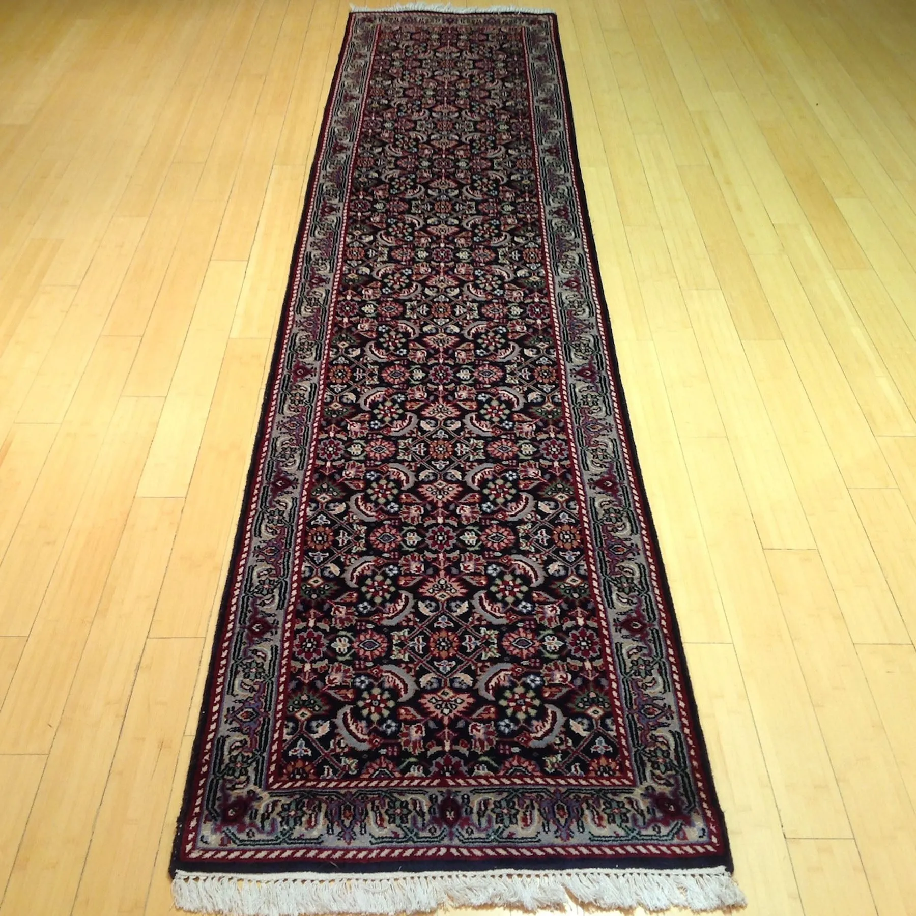 Traditional Indo Herati Black color Tabriz Design Wool Rug (Size 2.6 X 11.9) Cwral-1542