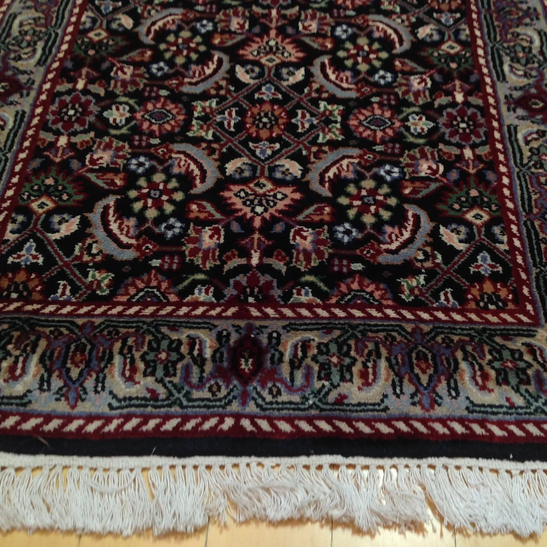 Traditional Indo Herati Black color Tabriz Design Wool Rug (Size 2.6 X 11.9) Cwral-1542