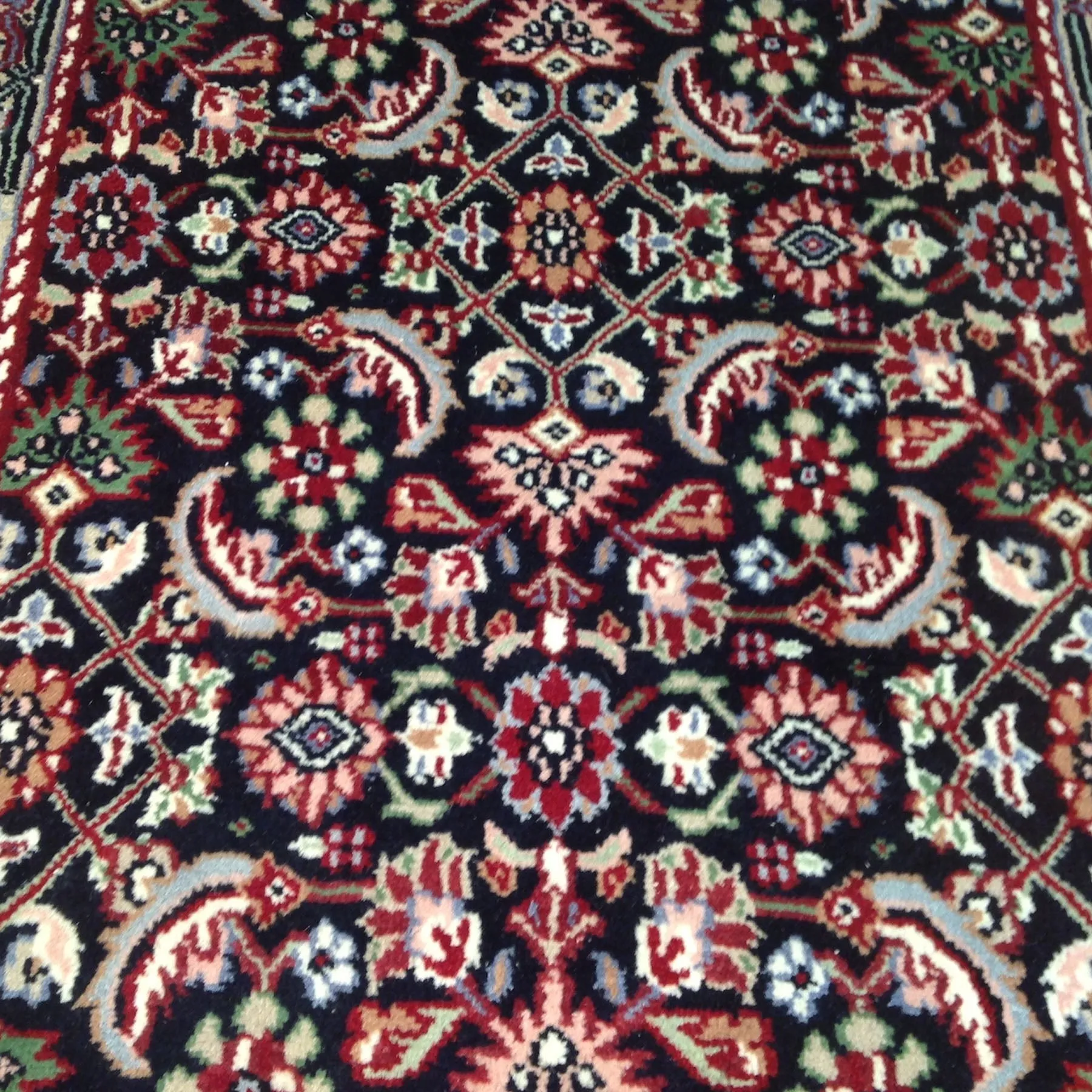 Traditional Indo Herati Black color Tabriz Design Wool Rug (Size 2.6 X 11.9) Cwral-1542
