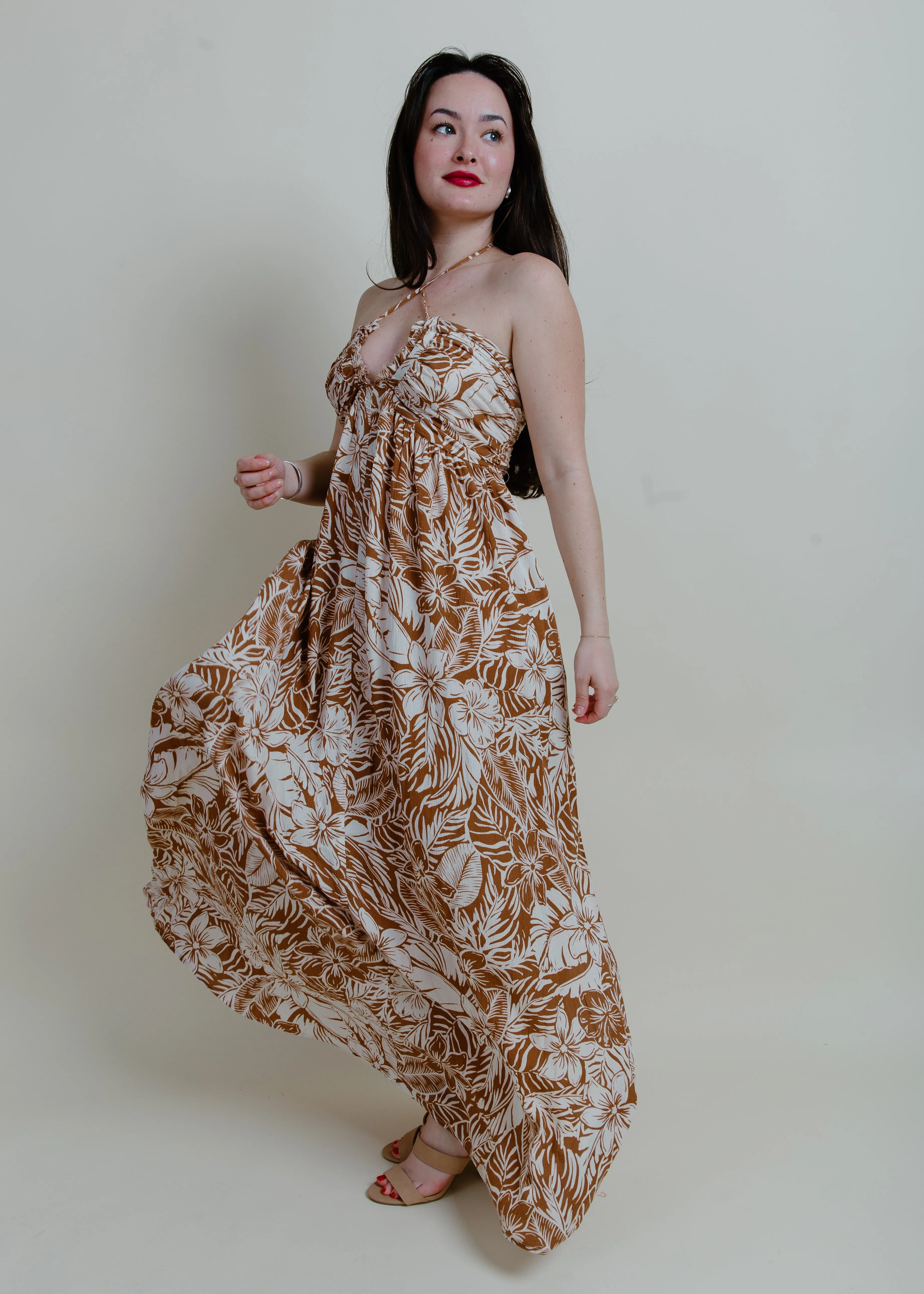 Tropical Getaway Maxi Dress - Taupe