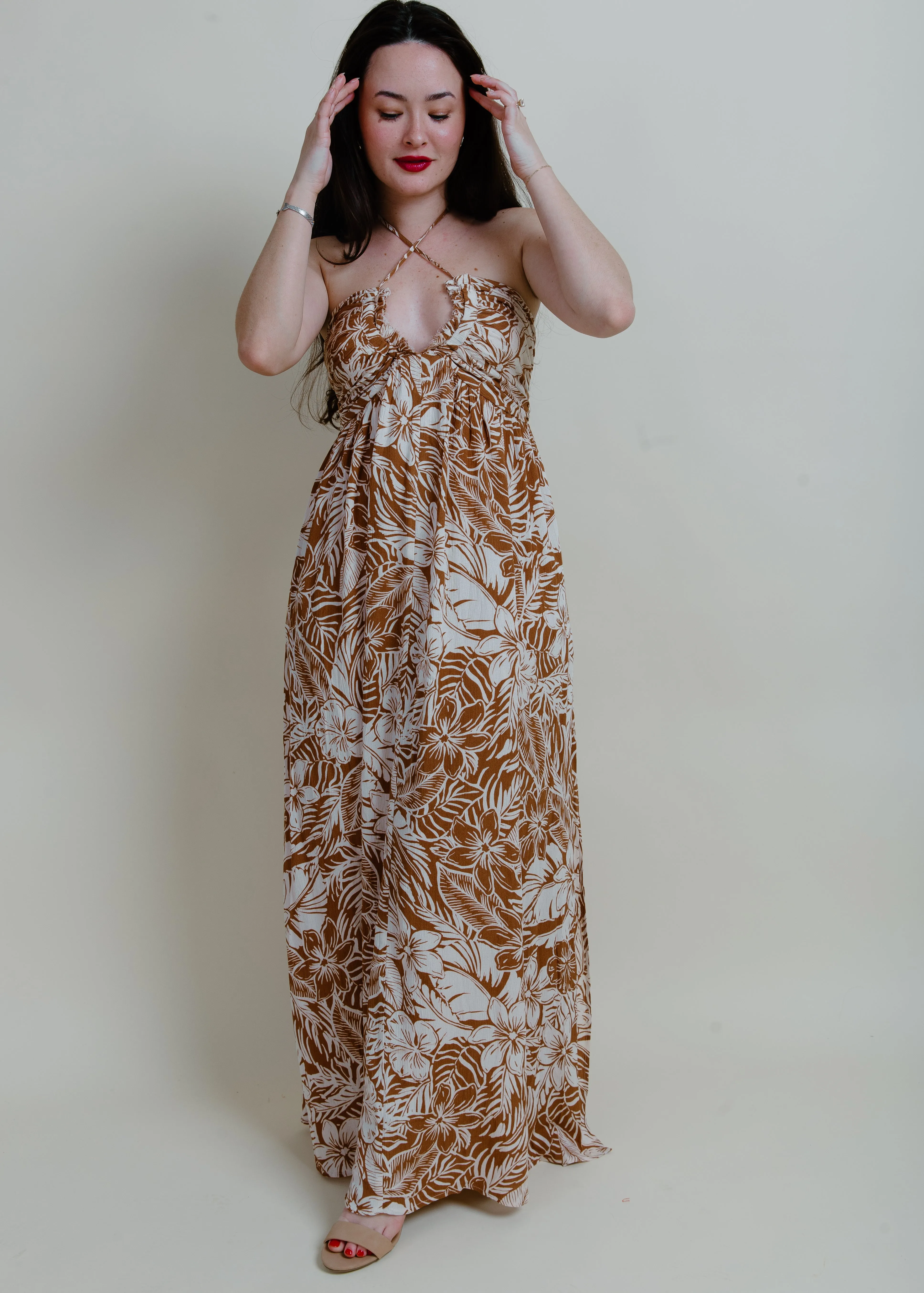 Tropical Getaway Maxi Dress - Taupe