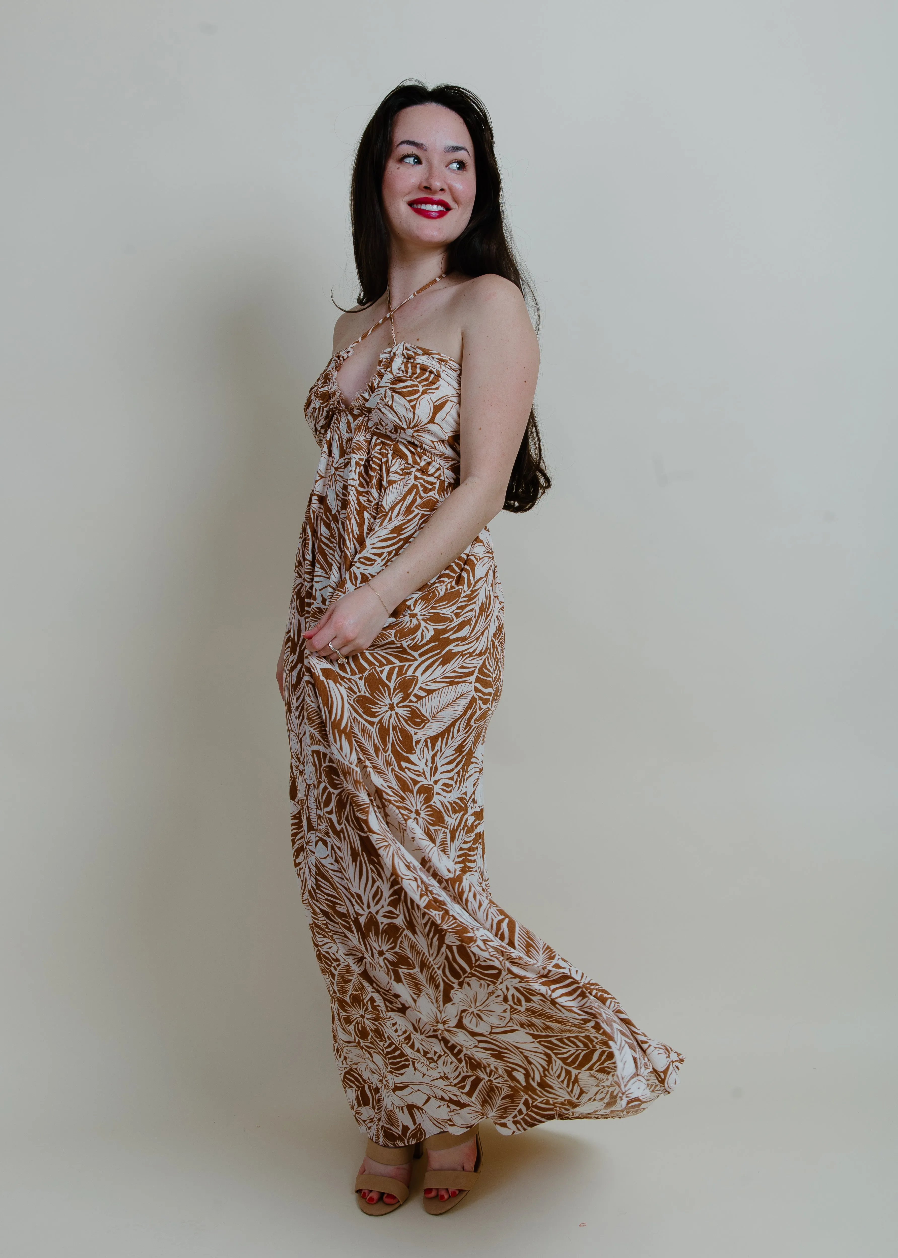 Tropical Getaway Maxi Dress - Taupe