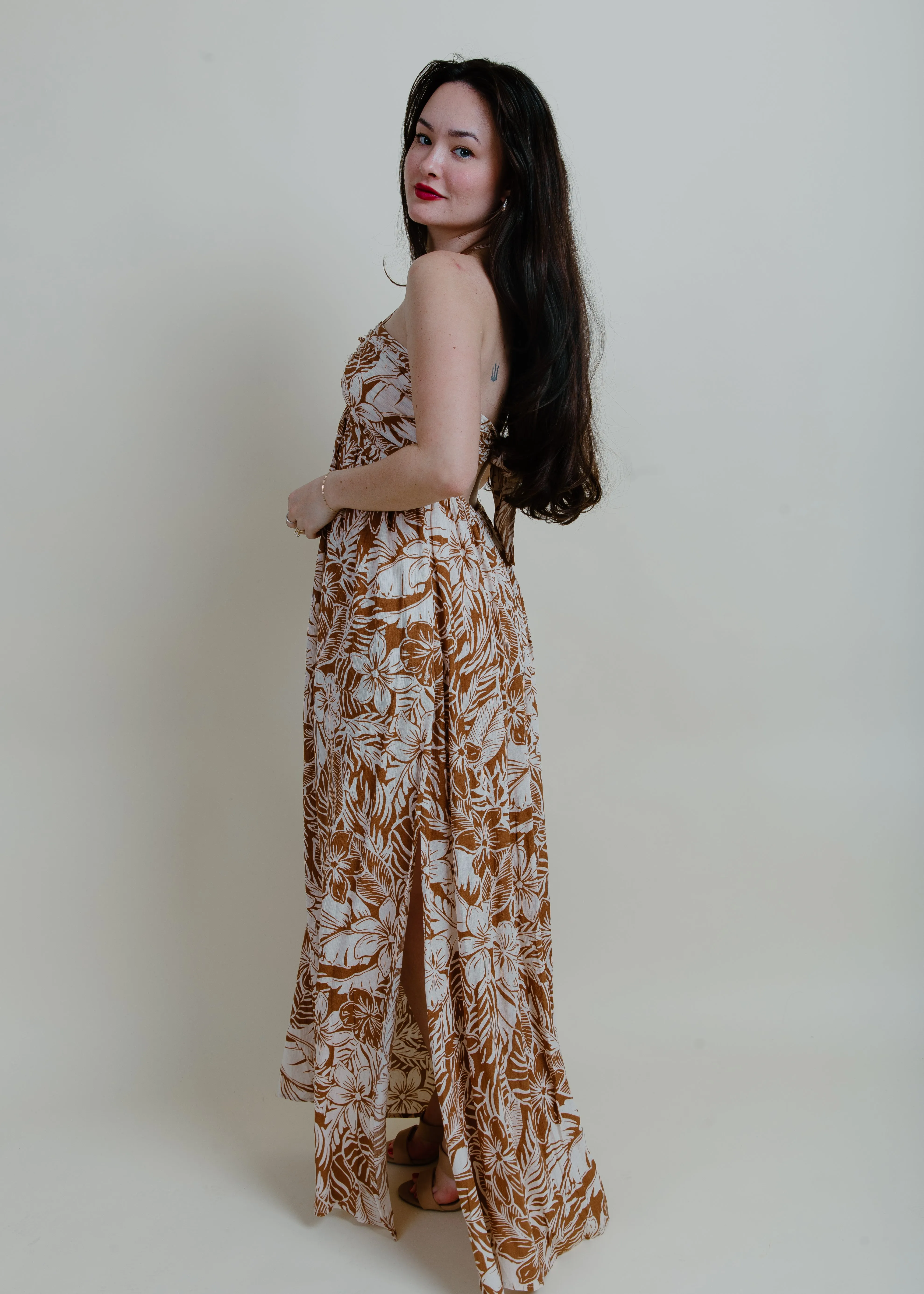 Tropical Getaway Maxi Dress - Taupe