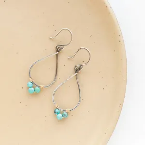 Turquoise Wrapped Teardrop Mixed Metal Hoop Earrings