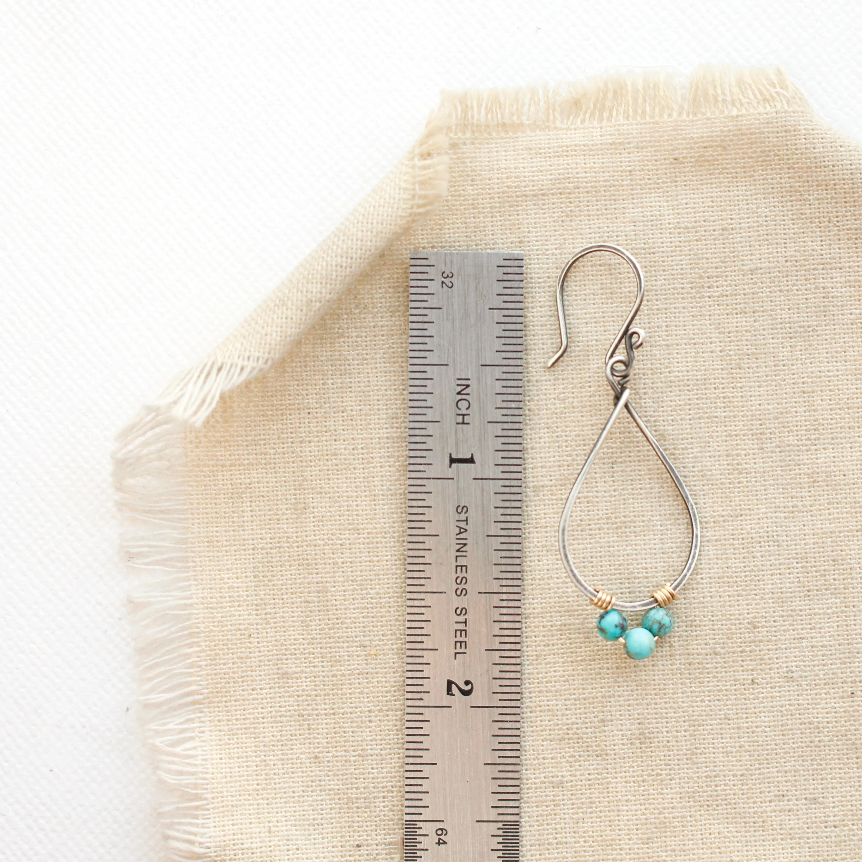 Turquoise Wrapped Teardrop Mixed Metal Hoop Earrings