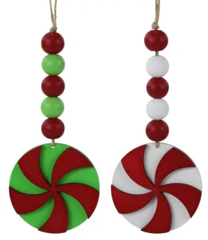 Two Assorted 6.5"L Wood Bead Peppermint Ornaments - XA119541