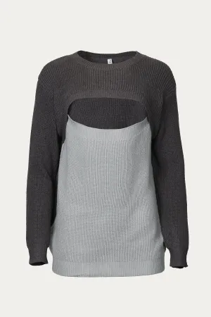 TWO-TONE COLORBLOCK CUTOUT SWEATER