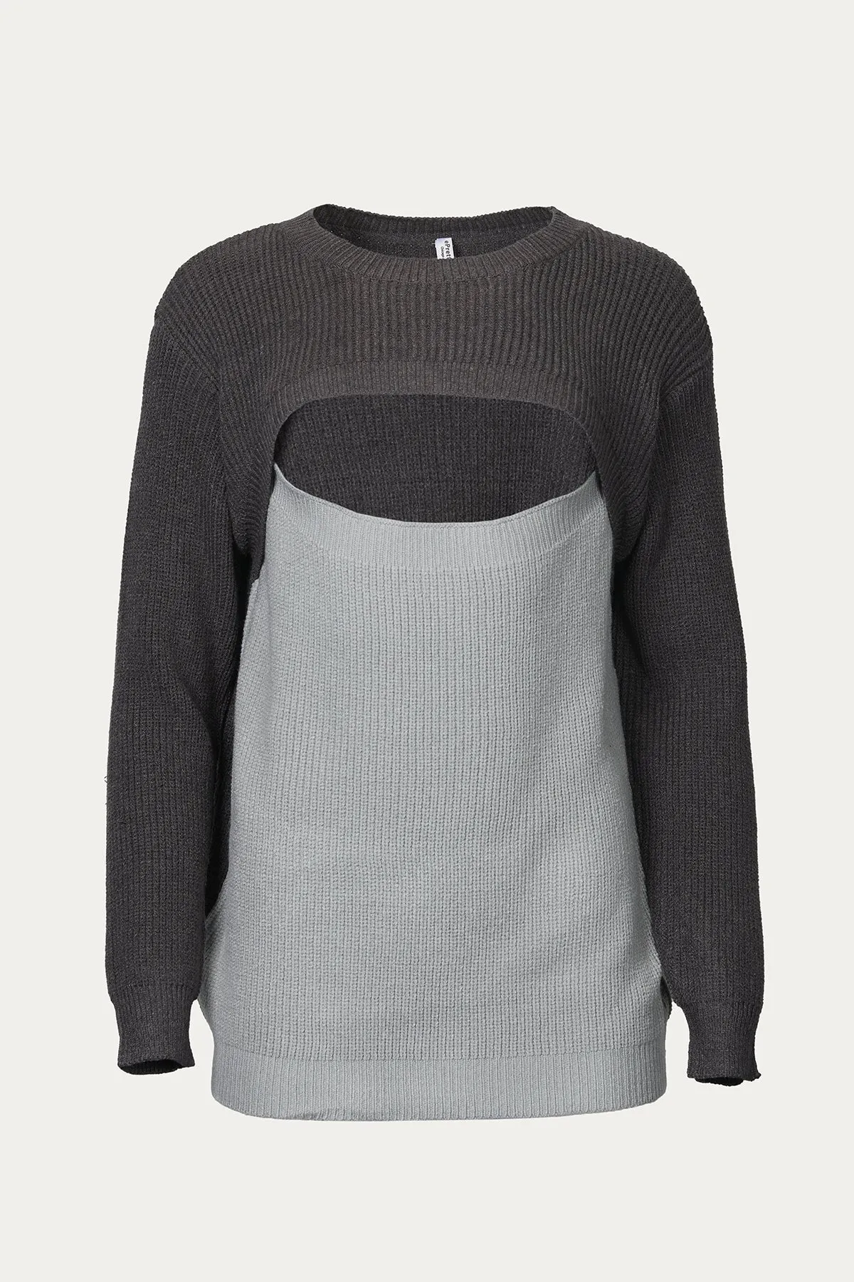 TWO-TONE COLORBLOCK CUTOUT SWEATER