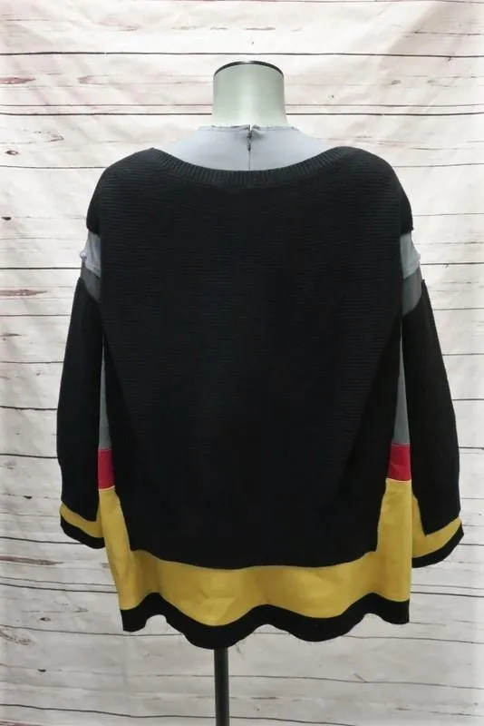 Undercover Sweater Black Ribbed Wool & Colorblock Satin Size 1 Layered Pullover