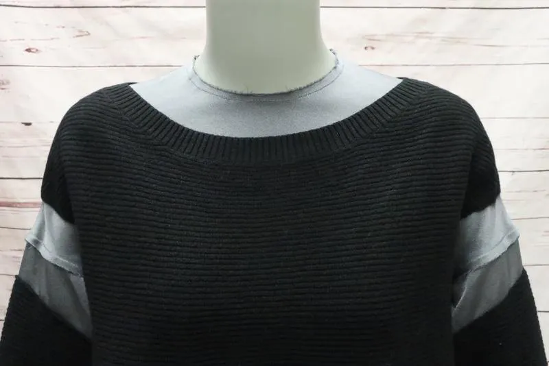Undercover Sweater Black Ribbed Wool & Colorblock Satin Size 1 Layered Pullover