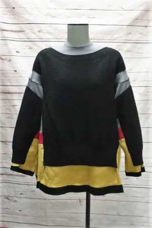 Undercover Sweater Black Ribbed Wool & Colorblock Satin Size 1 Layered Pullover