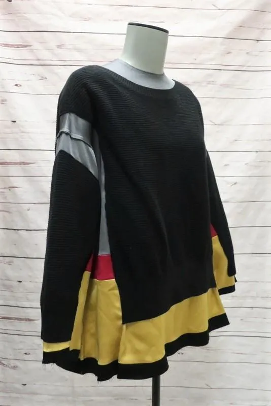 Undercover Sweater Black Ribbed Wool & Colorblock Satin Size 1 Layered Pullover