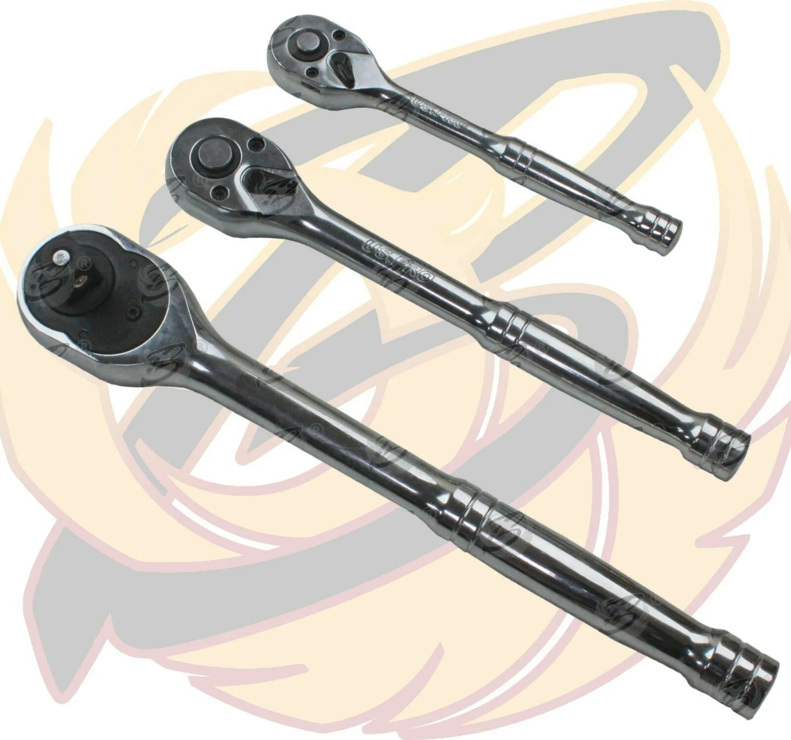 US PRO 3PCS 1/4" & 3/8" & 1/2" DRIVE 72 TOOTH RATCHET HANDLE SET
