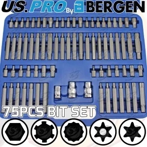 US PRO 75PCS HEX - TORX - SPLINE - RIBE - TAMPERPROOF TORX BIT SOCKETS
