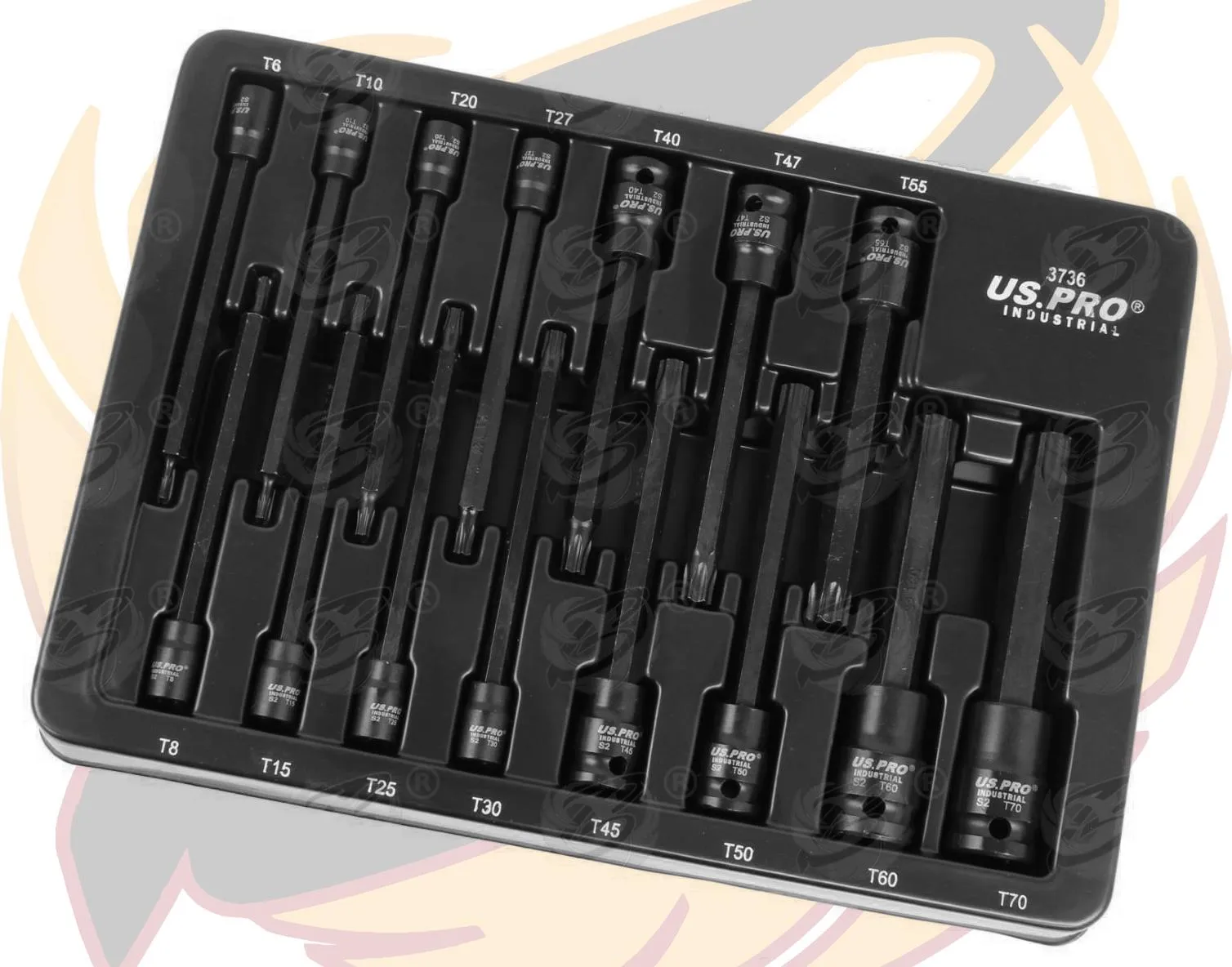 US PRO INDUSTRIAL 15PCS 1/4" & 3/8" & 1/2" DRIVE EXTRA LONG IMPACT TORX BIT SOCKETS T6 - T70