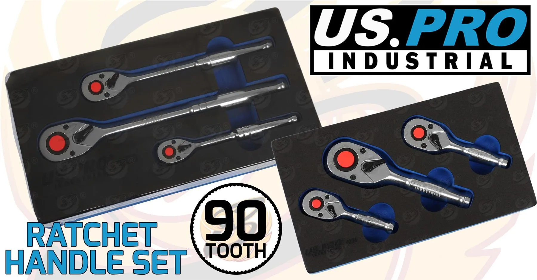 US PRO INDUSTRIAL 6PCS 1/4" & 3/8" & 1/2" DRIVE 90 TOOTH RATCHET HANDLES