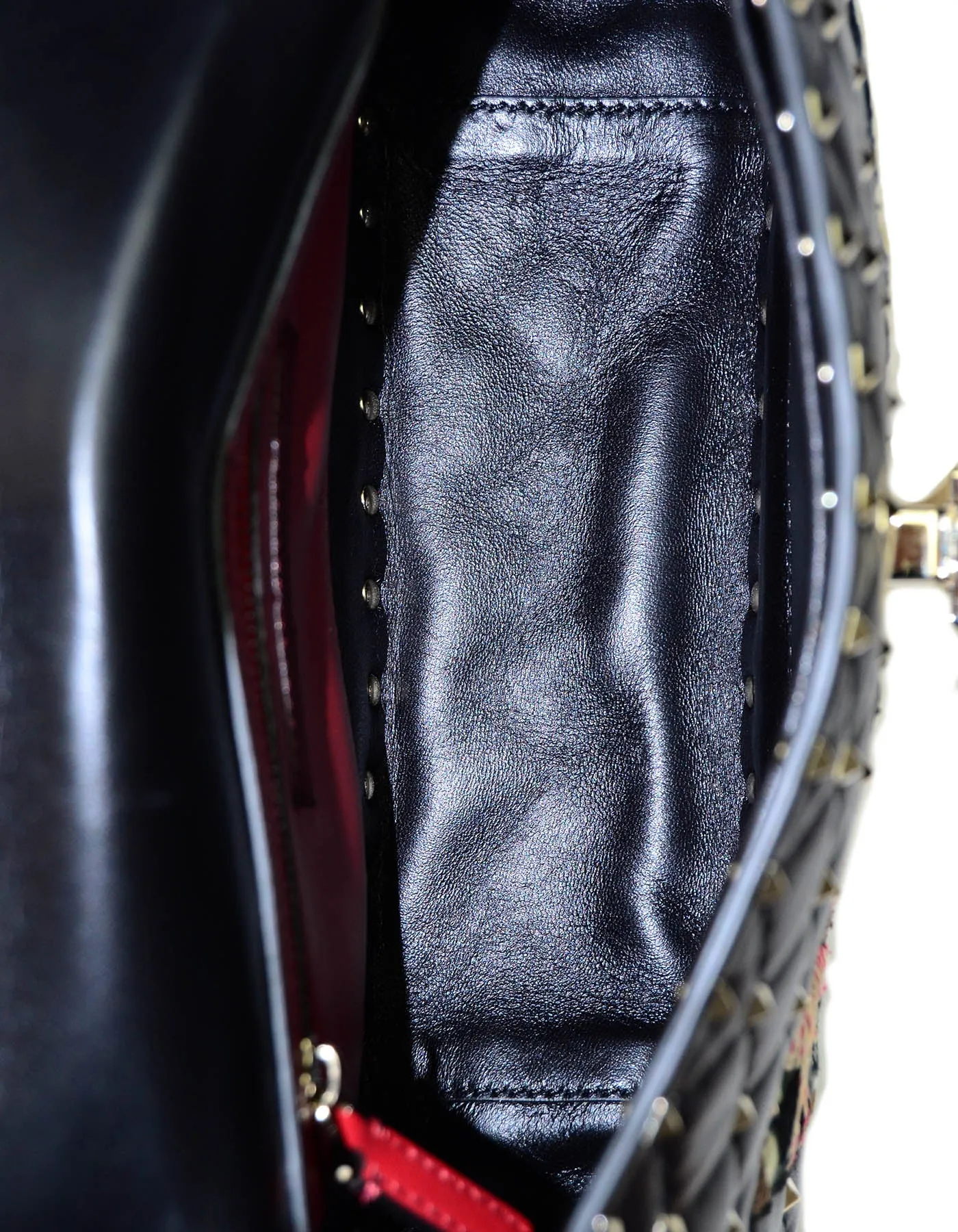 Valentino Black Butterfly Embroidered Medium Rockstud Spike Bag