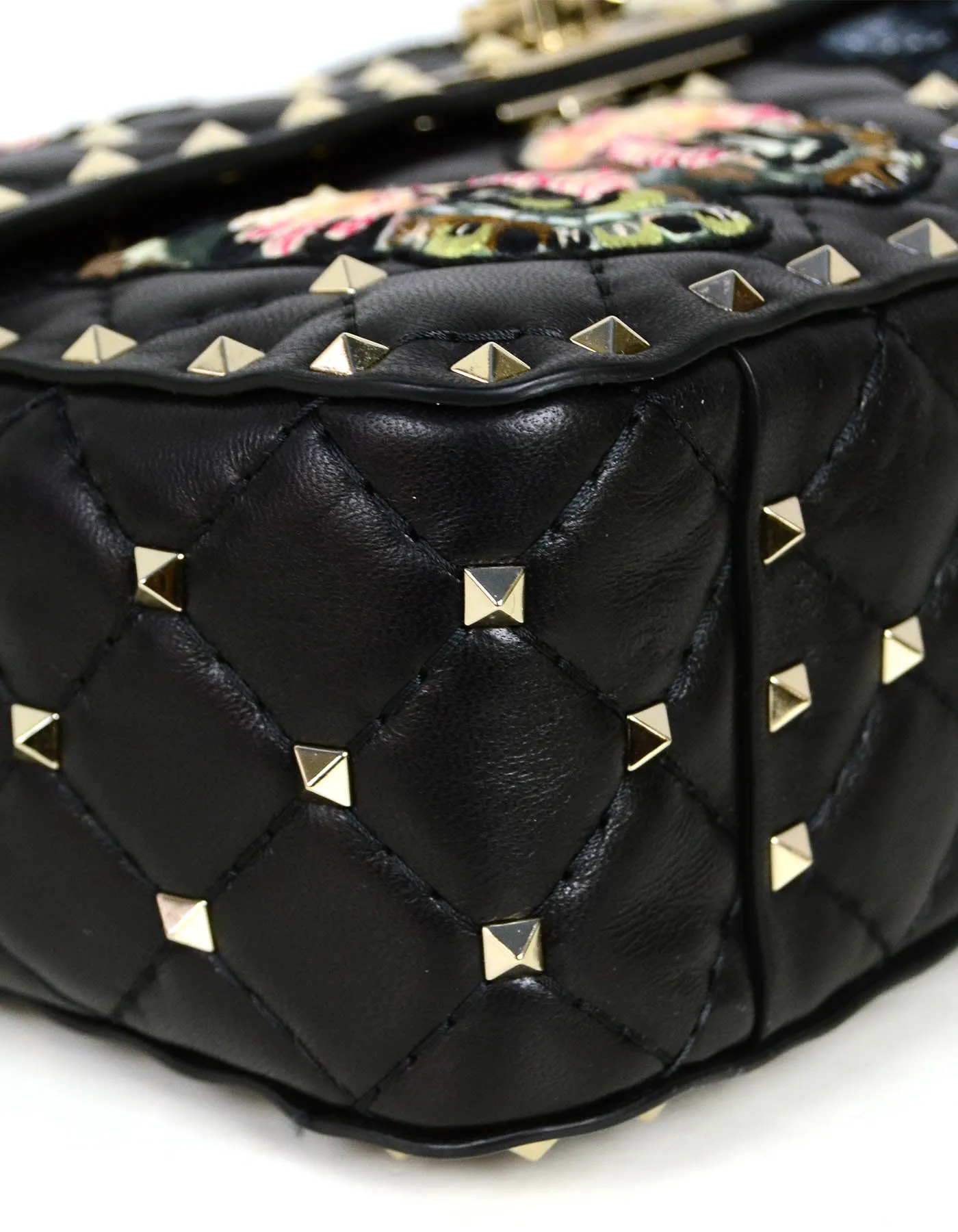 Valentino Black Butterfly Embroidered Medium Rockstud Spike Bag