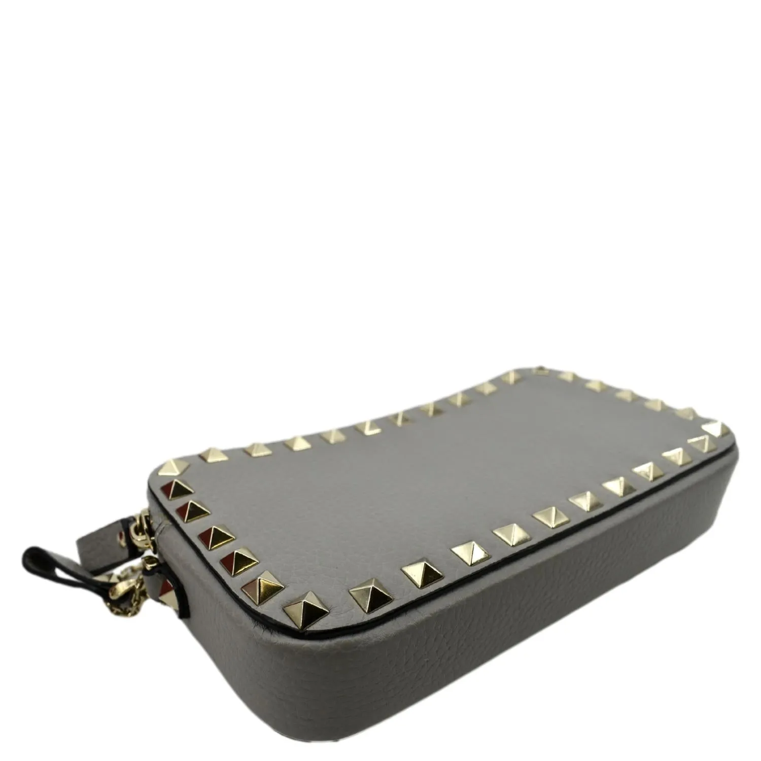 VALENTINO Double Zip Rockstud Leather Chain Crossbody Bag Grey