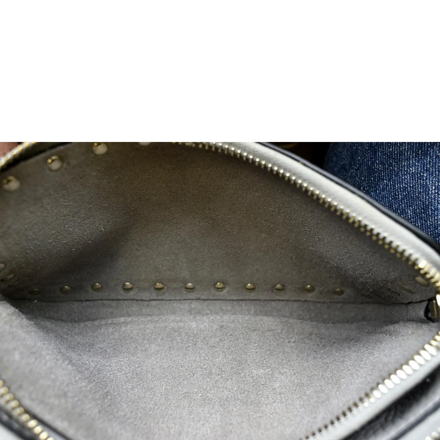VALENTINO Double Zip Rockstud Leather Chain Crossbody Bag Grey