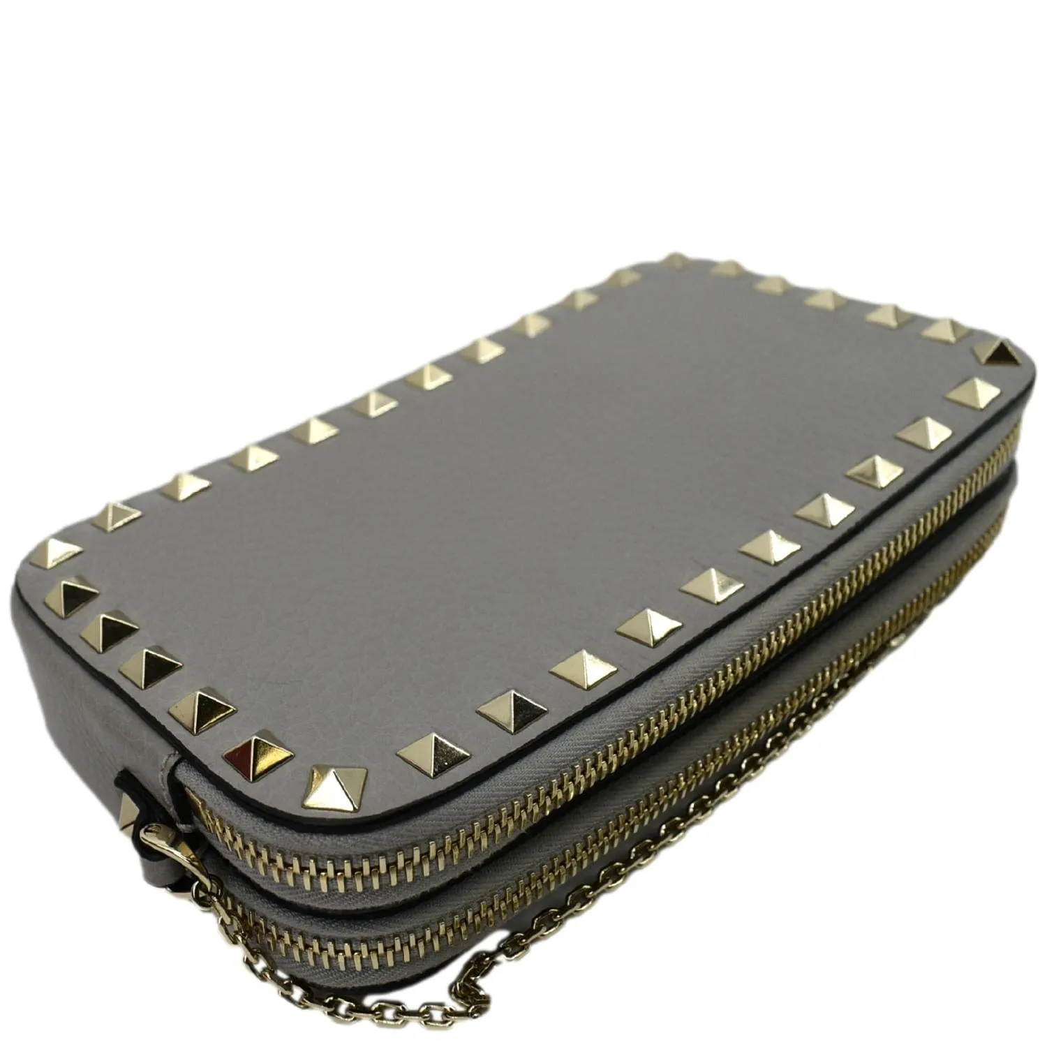 VALENTINO Double Zip Rockstud Leather Chain Crossbody Bag Grey