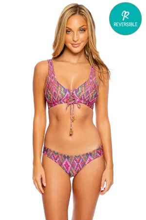 VAMOS A CABOS - Lace Up Bralette & Seamless Wavey Ruched Back Bottom • Multicolor