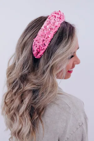 Velvety Sequin Knotted Headband - Pink