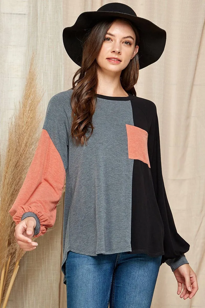 Vertical Colorblock Top with Pocket