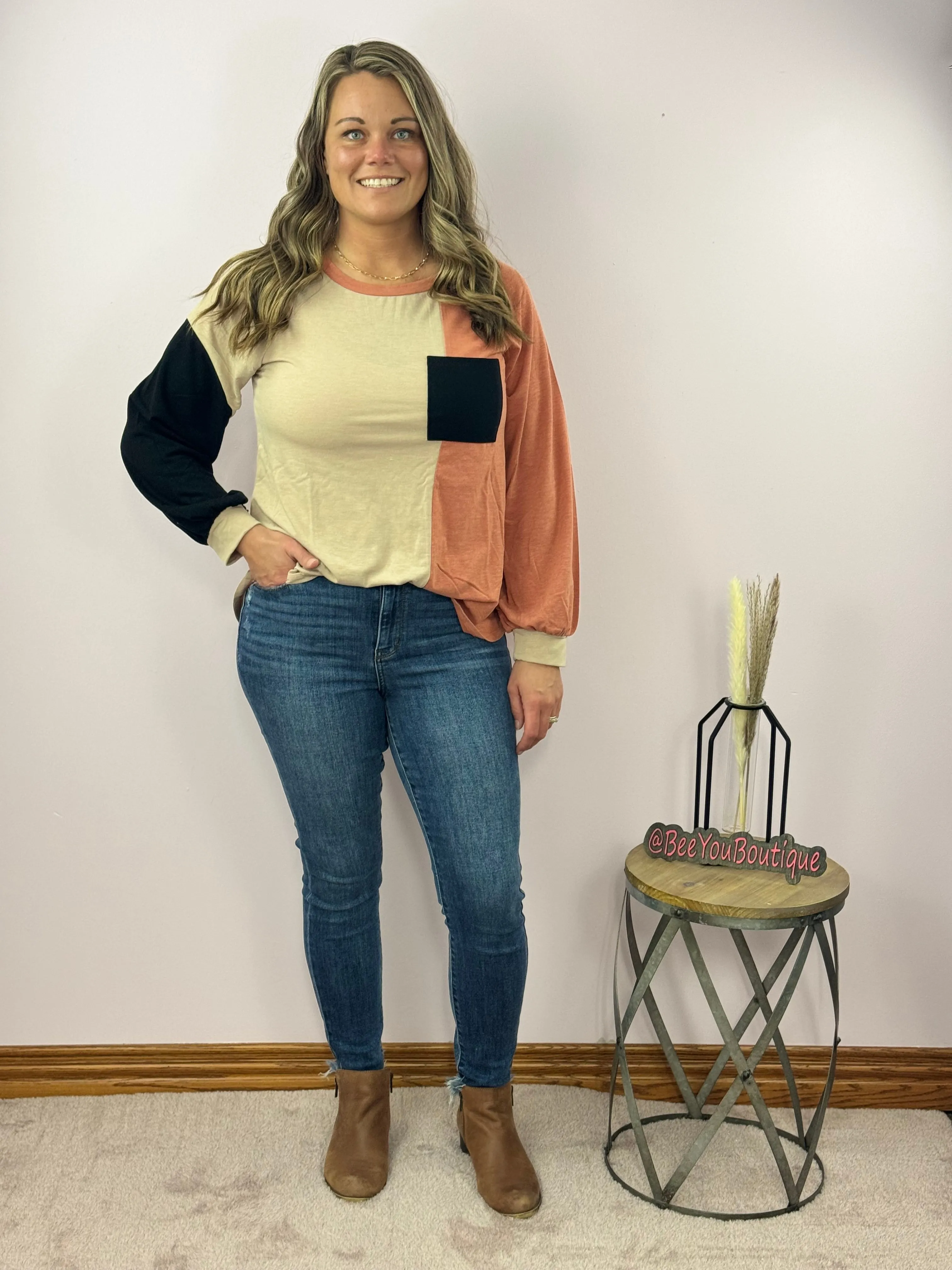 Vertical Colorblock Top with Pocket
