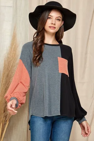 Vertical Colorblock Top with Pocket