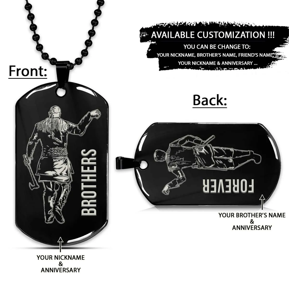 Viking Dog Tag - Brothers Forever - Ragnar Lothbrok - Floki - Valhalla - Norse Mythology - Scandinavian - Viking Necklace - Engrave Dog Tag