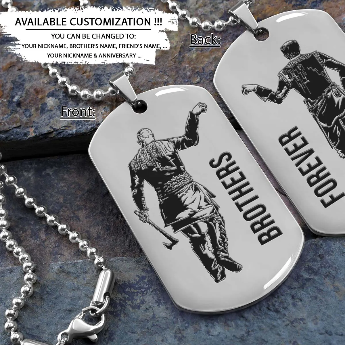 Viking Dog Tag - Brothers Forever - Ragnar Lothbrok - Floki - Valhalla - Norse Mythology - Scandinavian - Viking Necklace - Engrave Dog Tag