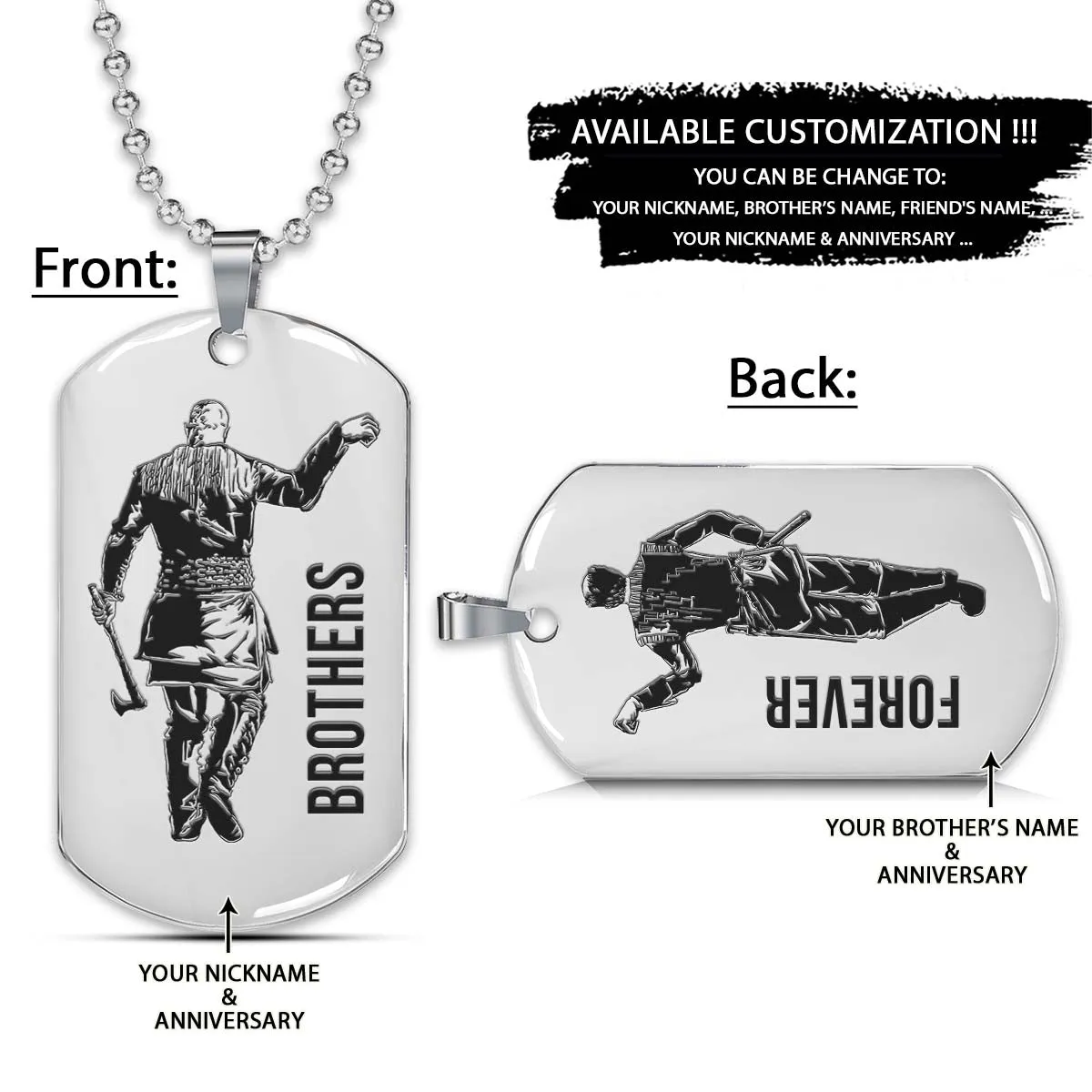 Viking Dog Tag - Brothers Forever - Ragnar Lothbrok - Floki - Valhalla - Norse Mythology - Scandinavian - Viking Necklace - Engrave Dog Tag