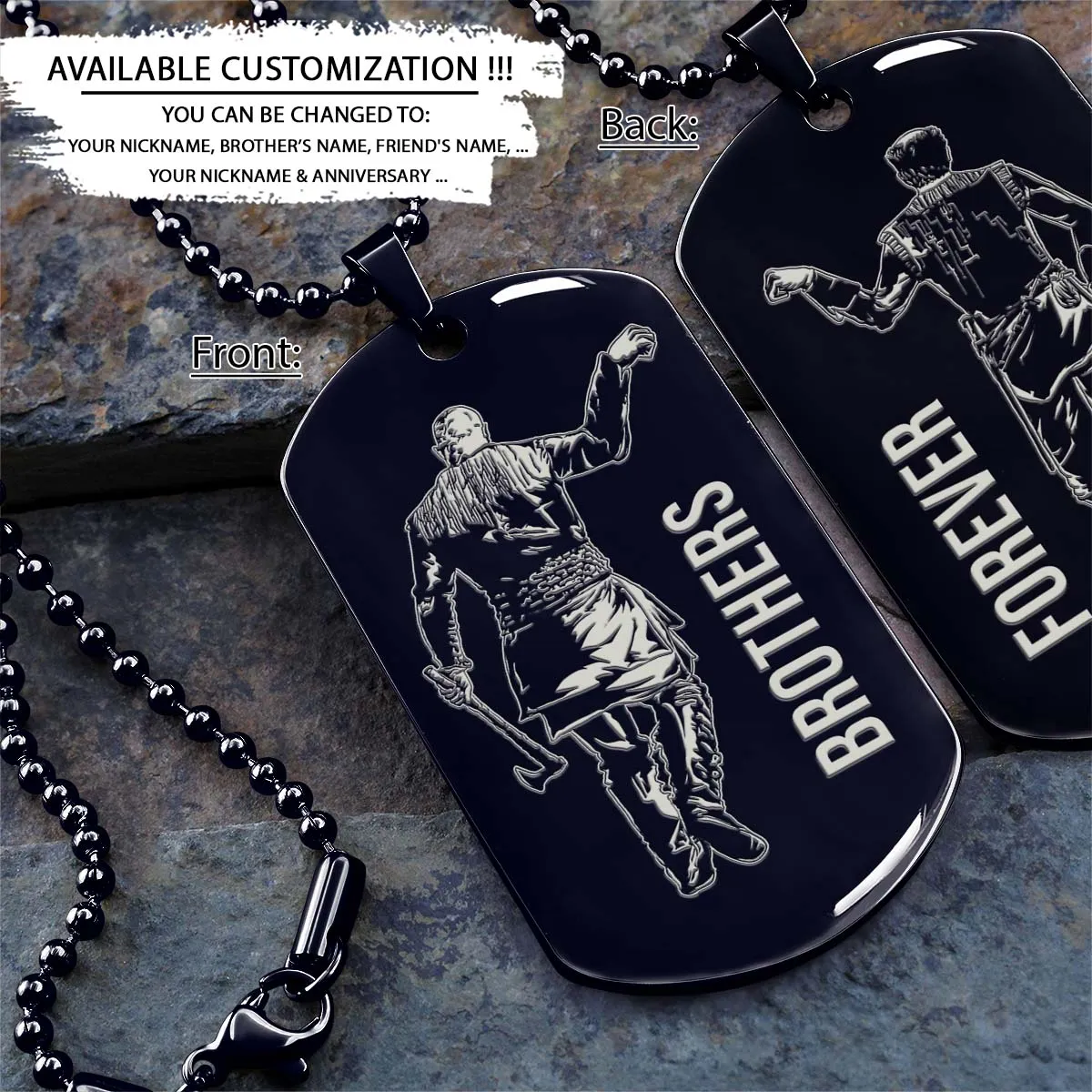 Viking Dog Tag - Brothers Forever - Ragnar Lothbrok - Floki - Valhalla - Norse Mythology - Scandinavian - Viking Necklace - Engrave Dog Tag