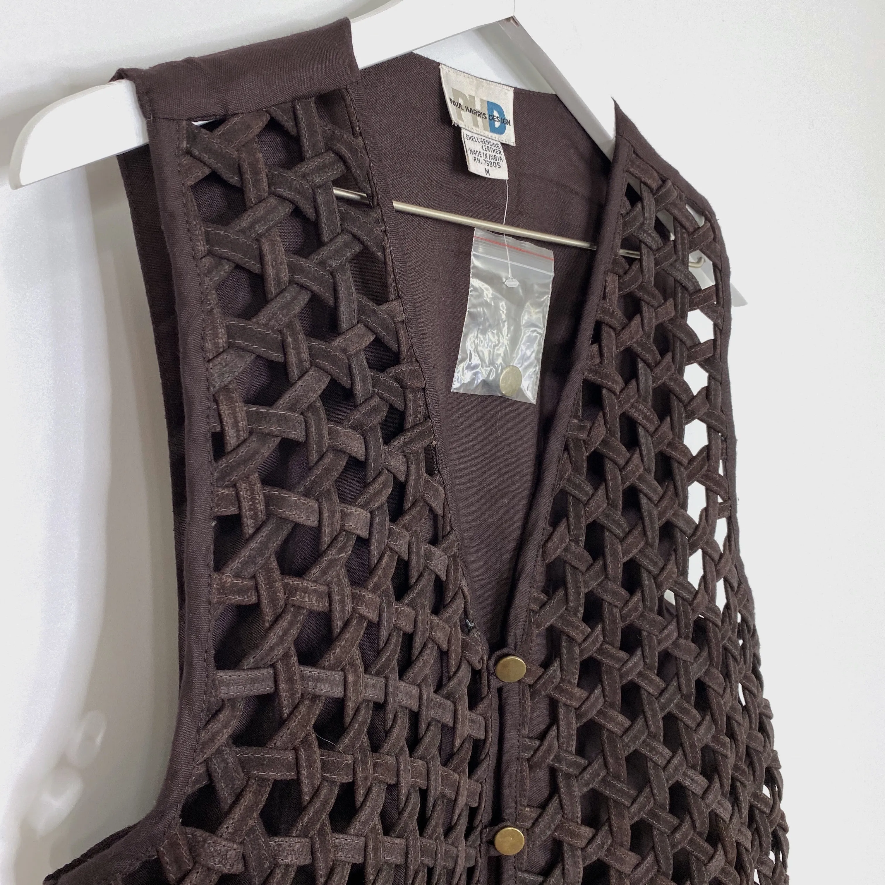 Vintage Brown Suede Leather Woven Button Vest