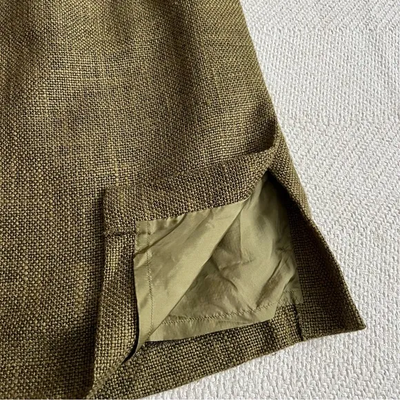 Vintage Christian Aujard Paris Woven Tweed Olive Green Midi Skirt